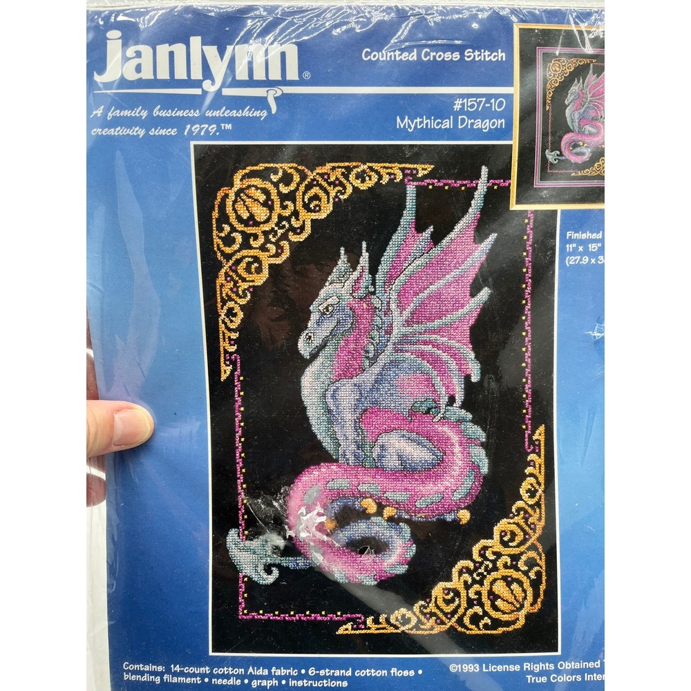 Janlynn Mythical Dragon Counted Cross Stitch Kit 157-10 Vintage 1999 11x15 NEW